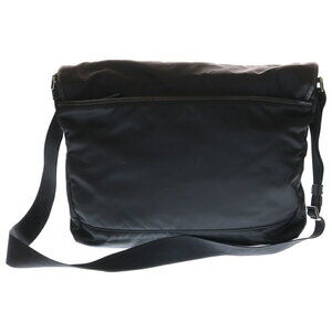 Prada Plate Bag Re Nylon Black Saffiano Triangle Leather Shoulder Logo